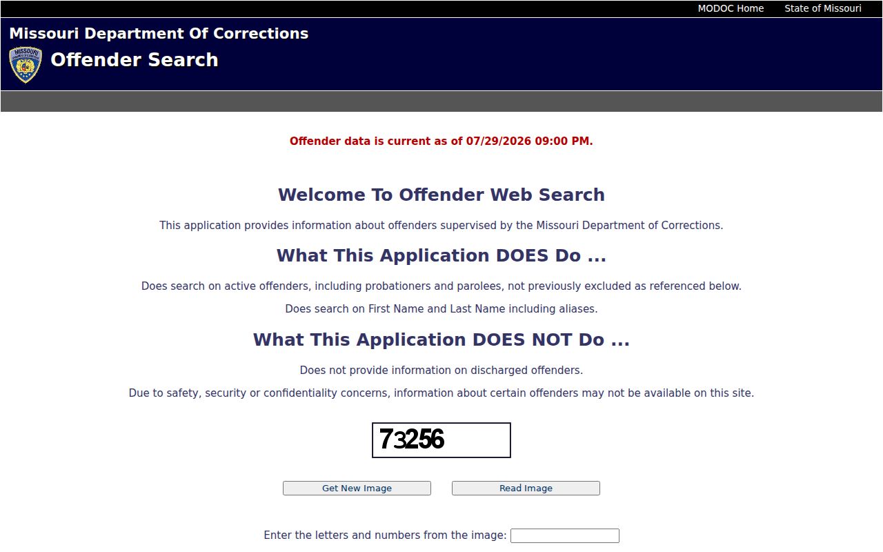 Missouri DOC Offender Search official lookup page