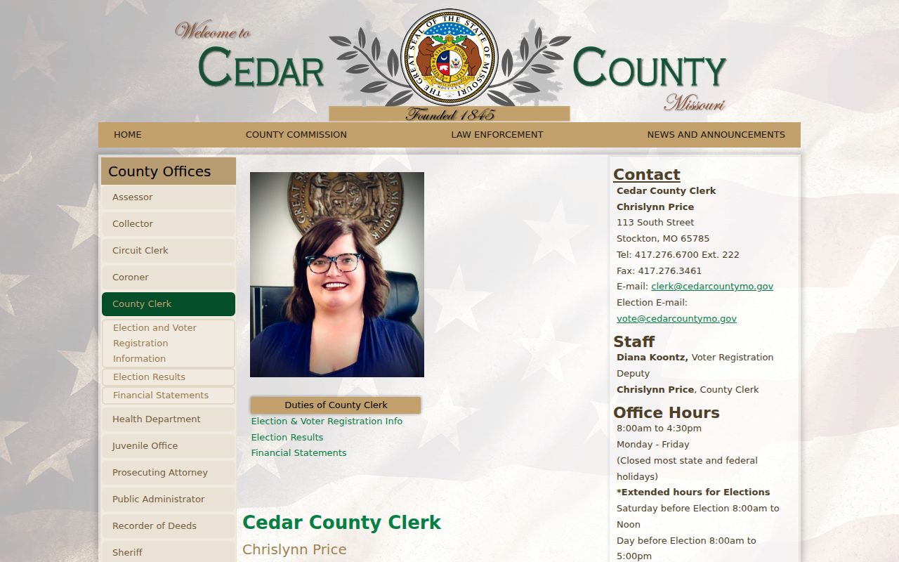 Cedar County court case lookup reference for the county records counter