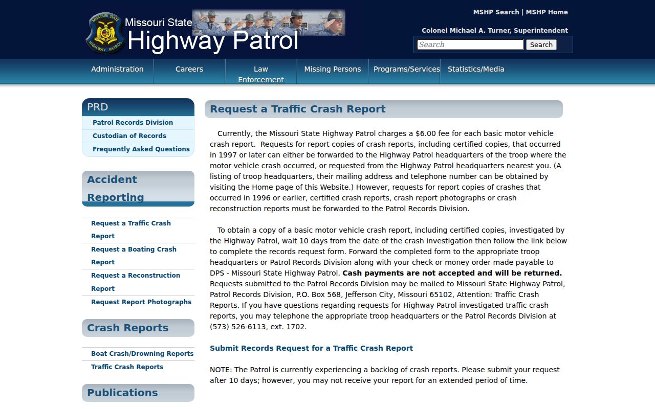 Jerico Springs Cedar County criminal incident and MSHP crash report channel